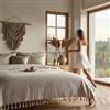 BOHORIA® Copriletto XXL in tulum | 100% cotone | Oeko-Tex® | copriletto double-face con motivo | extra grande 200 x 230 cm (200 x 230 cm, Seppia