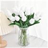Probuk Set di 20 Tulipani Artificiali Bianchi in Mazzo - Simbolo di Amore Puro ed Eleganza, Decorazione Floreale per Matrimonio, Ufficio, Tavolo & Casa