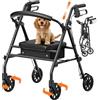 Luckfaith Deambulatore Rollator con Sedile e Spazio di Stoccaggio - Ausilio di Camminata Leggero e Pieghevole a 4 Ruote per Anziani e Disabili, Uso Interno ed Esterno, Nero