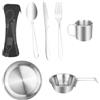 XTDMJ Set di posate da campeggio, 7 pezzi, in acciaio inox, per 1 persona, da campeggio, da picnic, in acciaio inox, con piatto, tazza, ciotola, posate con sacchetto a rete per campeggio
