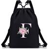 A-Z BAG Zaino Personalizzabile con Iniziale Fiore Borsa Sportiva 4 in 1 (Zaino/Borsa a Tracolla/Portatile) Impermeabile per Fitness, Nuoto, Scuola e Viaggi, Nero, F