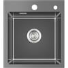 KEOKBON Lavello da 45 x 50 cm in nero, KEOKBON lavello in acciaio inossidabile antracite 1 vasca, lavello da incasso nero con foro per rubinetto, lavello da cucina in acciaio inossidabile con sifone e filtro