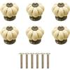 Yuaaoh 6 Pomelli in Ceramica Forma di Zucca, Pomelli Porcellana per Mobili, Maniglie Rotonde per Armadio Vintage Con Viti per Casa, Ufficio, Armadio da Cucina, Cassetti e Armadi 4x4x4cm (Bianco Avorio)