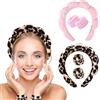 DIFLAX 2 Pezzi Spa Fascia per Capelli da Donna per Il Lavaggio del Viso Set di Polsini Spugna Morbida Terry Panno Trucco Skincare Fascia Antiscivolo per Donna Ragazze (Rosa+Stampa Leopardata)