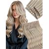 Fshine Extension Capelli Veri Clip Biondo Cenere con Riflessi Biondo Dorato Extension Clip Capelli Veri Invisibile PU 45 cm 110 g 6 pcs Lisci Umani Estensione Clips Confortevole Matrimonio 18 613