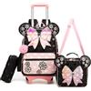 HTgroce Zaino Trolley Scuola Elementare Bambina (Motivo Fiocco) - Set 3 Pezzi con Borsa Astuccio - Zainetto con Ruote e Carrello Staccabile (Ergonomico)