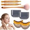 Touosy 5 Pezzi Linfatico Massaggiatore Viso Spazzola Viso Kit Skincare con Bastoncini Amber Gua Sha e Spazzola Massaggiante Oro Rosa per Massaggio Scolpire una Linea Della Mascella Perfetta