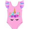 OcenaSun10 Costume da bagno per bambina - Costume da bagno in un pezzo per piscina o spiaggia - Design con stampa unicorno - Ideale per estate e nuoto - taglie 3 - 12 anni, Rosa, 7-8 Anni