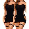 RSLOVE Lingerie Donna Negligee Sexy Biancheria intima a rete Bodystocking Pigiameria, Confezione da 2 Nero, Taglia unica