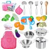 Valyrane Cucina Giocattolo per Bambini in Legno, 23 Pezzi Accessori Cucina con Pentole Acciaio Inox & Frutta da Tagliare | Set Cibo Giocattolo, Giochi di Ruolo Educativo Regalo per Bambina Bambino 3 4 5 Anni