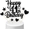 Conruich Decorazione per Torta di Compleanno 41 anni Uomo Donna, Cake Topper Happy 41th Birthday Nero, Torta Torta Stella Cuore Nero per Decorazione Festa 41 anni Compleanno Donna Uomo