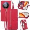 MOJIA Custodia Portafoglio per Honor Magic8 Lite/Magic 8 Lite, Pelle PU Flip Cover per Telefono con Guscio Interno in TPU, Multifunzione Porta Carte con Cinturino Polso. Rosso