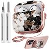 Inesore Safety Lock Inesore Floral Cute Case Compatible with AirPods 4 - Black Gold Flower Case for Women Girls, with Cleaning Kit and Keychain(ANC/2024)