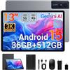 LORDWIT Tablet 13 pollici, 3K UHD 2944×1840 Dsiplay, 36GB RAM 512GB ROM/1TB TF, Helio G99, 90Hz, Dual SIM 4G LTE+WiFi 5G, Widevine L1/11580mAh/13MP/GPS, Android 15 Tablet con tastiera/custodia/mouse