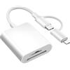 Denlane Dual Connectors Dual Slots SD Card Reader for iPhone iPad, Lightning & USB C to MicroSD/SD Card Viewer Camera Memory Card Reader USB C OTG Adapter for Devices with iOS/Android/Other System
