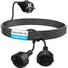 Lamptobe 2M Doppia Spina per Presa 2-Slot Presa Multipla con Cavo Flessibile 2 in 1 Schuko Cavo di Estensione Breve IP44 Grado di Protezione per Interni ed Esterni,16A/250V/4000W