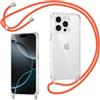 Coiwxmoi Cover per iPhone 15 Pro Max con Cordino, Custodia Trasparente con Regolabile Collana Ultra Sottile Antiurto TPU Bumper Protettiva Case con Laccio Tracolla per iPhone 15 Pro Max, Orange