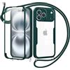 Jrkvniv Cover per iPhone 17 Pro con Cordino,360 Gradi Trasparente Custodiacon con Protezione Schermo Integrata,Bumper Rugged Custodia con Regolabile Tracolla Corda Collana per 6.3-Verde