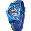 FORSINING Orologio da uomo scheletrato meccanico automatico con quadrante triangolare, luminoso, a carica automatica, cinturino in acciaio inox o morbido cinturino in silicone, Blu, Retrò