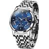 OLEVS Orologi automatici da uomo in oro di lusso classici in acciaio inossidabile calendario luminoso impermeabile orologi per uomo, Tn-g2892-argento e blu