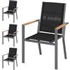 JUMMICO Sedia da Esterno con Struttura in Alluminio e Braccioli Effetto Legno - Seduta in Texlin, Impilabile e Riponibile sotto il Tavolo, Portata 160kg - Perfetta per Giardino, Cortile, Balcone
