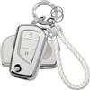 ATFIGII Custodia per chiave compatibile con Toyota Yaris Aygo X Yaris Cross Yaris Hybrid, custodia protettiva in TPU con bling bling, portachiavi con 2 tasti, argento bianco