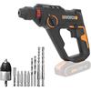 WORX Martello perforatore senza fili 20 V 1,2 J WX391.9, foratura rapida in calcestruzzo, 3 funzioni in 1, viene fornito con 10 punte per calcestruzzo, legno e metallo, senza batteria o caricabatterie