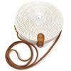 Trintura Borsa rotonda in rattan con tracolla lunga in pelle intrecciata da donna, borsa a tracolla in paglia, 20 cm, bianco, s
