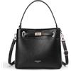 David Jones - Borsa a Mano Secchio Donna - Borsa a Spalla e Tracolla Medie Dimensioni - 3 Scomparti Molte Tasche Simil Pelle - Bucket Bag Elegante Quotidiana - Nero