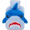SJ GANG STYLE JAM GANG Borsa dell'acqua calda morbida, Tema Squalo, Blu, Pelosa, Borsa acqua calda interna inclusa, Per bambini e adulti, Idea regalo