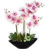 Oairse Composizione di fiori di orchidea artificiali rosa da 45,7 cm Fiori di seta finti in orquídea rosa con vaso in ceramica nera grande disposizione di Phalaenopsis finta per la decorazione di casa