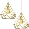 iDEGU Lampadario a sospensione in stile retrò, 25 cm, industriale, vintage, a forma di rombo, paralume a gabbia, design vintage, per soggiorno, camera da letto, cucina, (2 pezzi, oro)