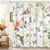 Kzzfqxb 180x200cm Tende da doccia floreali con ganci in plastica, fiori botanici rosa gialli foglie uccelli farfalle impermeabili per il Vasca, elegante tessuto in poliestere per Bagno