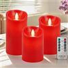 PinnWaa Candele LED, [Set di 3] Candela a Batteria a LED Senza Fiamma, Candela a Colonna in Vera Cera con Telecomando a 10 Ttasti e Funzione Timer, (10cm, 12.5 cm, 15 cm) - Rosso