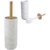 Kook Time Scopino Bagno con Porta Scopino - Spazzola WC in Poliresina Effetto Marmo Bianco e Bambù - Design Chiuso, Discreto e Antiribaltamento - Testina Sostituibile
