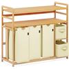 ADEL DREAM AdelDream - Cesto portabiancheria a 5 scomparti, 2 ripiani, 190l | con cestino, con 3 sacchetti per la biancheria e 2 scatole di stoffa, in bambù, colore: beige