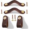 Yuaaoh Maniglie in Pelle per Mobili 4 Pezzi - Pomelli di Cuoio per Armadio, Cassettiera, Comodino e Armadietti - 13,8cm Marrone Scuro