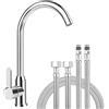 LDERFIV Rubinetto Lavello Cucina Miscelatore Cucina Rubinetto Cucina Miscelatore Lavello Cucina Rubinetti per Lavelli da Cucina in Acciaio Inox Rubinetto Monocomando Girevole 360° con Tubi Flessibili G3/8''