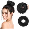 SEGOHAIR Chignon in capelli umani con elastico - Per donna - 30 g - Liscio ed elastico - Chignon disordinato - Nero profondo