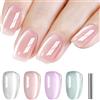 Shining She Smalto Semipermanente Unghie Magnetico,4 Colori Jelly Vetro Cristallo Cat Eye Rosa Viola Verde Bianco Smalti Semipermanenti per Unghie Soak-Off UV per Nail Salon Studio, 8ML