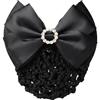 VASANA Fermaglio per chignon, con fiocco in raso, rotondo, nero, rotondo, con fiocco decorativo, per ballerine, infermiere, hostess