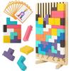 ACOMTUO Gioco Impilabile in Legno Tetris, Giocattoli Educativi, con 10 Carte, Intelligenza Jigsaw, Puzzle Bambini 3 4 5 6 Anni, Colorato Blocchi Geometrici Tetris, Regalo Educativi