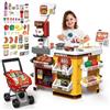 deAO Supermercato con carrello della spesa, cassa, 65 pezzi, accessori per il negozio, cassa con scanner e suono, negozio di mercanti giocattolo per bambini dai 3 anni, compleanno