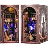 QIANLING Kit angolo libro 3D Magic Cat Wizard, kit fai da te in miniatura per casa delle bambole per adulti e adolescenti, puzzle con inserto fermalibri in legno 3D, modello mini casa magica