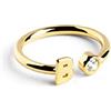 SINGULARU - Anello Personalizzato Letter Spark. Regolabile. Argento Sterling 925 con Finitura Placcata Oro 18Kt. Taglia Unica. Gioielli da Donna. Lettera B