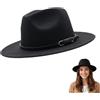 VASANA Cappello Fedora classico unisex a tesa larga con fibbia per cintura, cappello Panama in feltro nero, cappello jazz per performance, feste, spettacoli, cosplay, matrimoni, vita quotidiana (56-58
