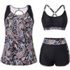 Hanna Nikole Set tankini da donna, 3 pezzi, costume da bagno sportivo con controllo della pancia, costume da bagno modesto, tankini con retro rotondo traforato, top bikini regolabile e pantaloncini da