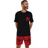 thepyjamafactory Pigiama corto da uomo in tartan nero e rosso, Nero , L