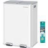 SONGMICS Cestino da Cucina, 2 x 30 L, 2 Scomparti, Pattumiera a Pedale con Coperchio a Chiusura Morbida e Secchio Interno, Acciaio, 15 Sacchi Inclusi, Bianco Opaco LTB741W02