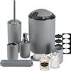 IMAVO Set di accessori da bagno - Set di 8 accessori da bagno grigi con bidone della spazzatura, dispenser di sapone, portasapone, portaspazzolino, bicchiere per spazzolino, porta scopino per WC,